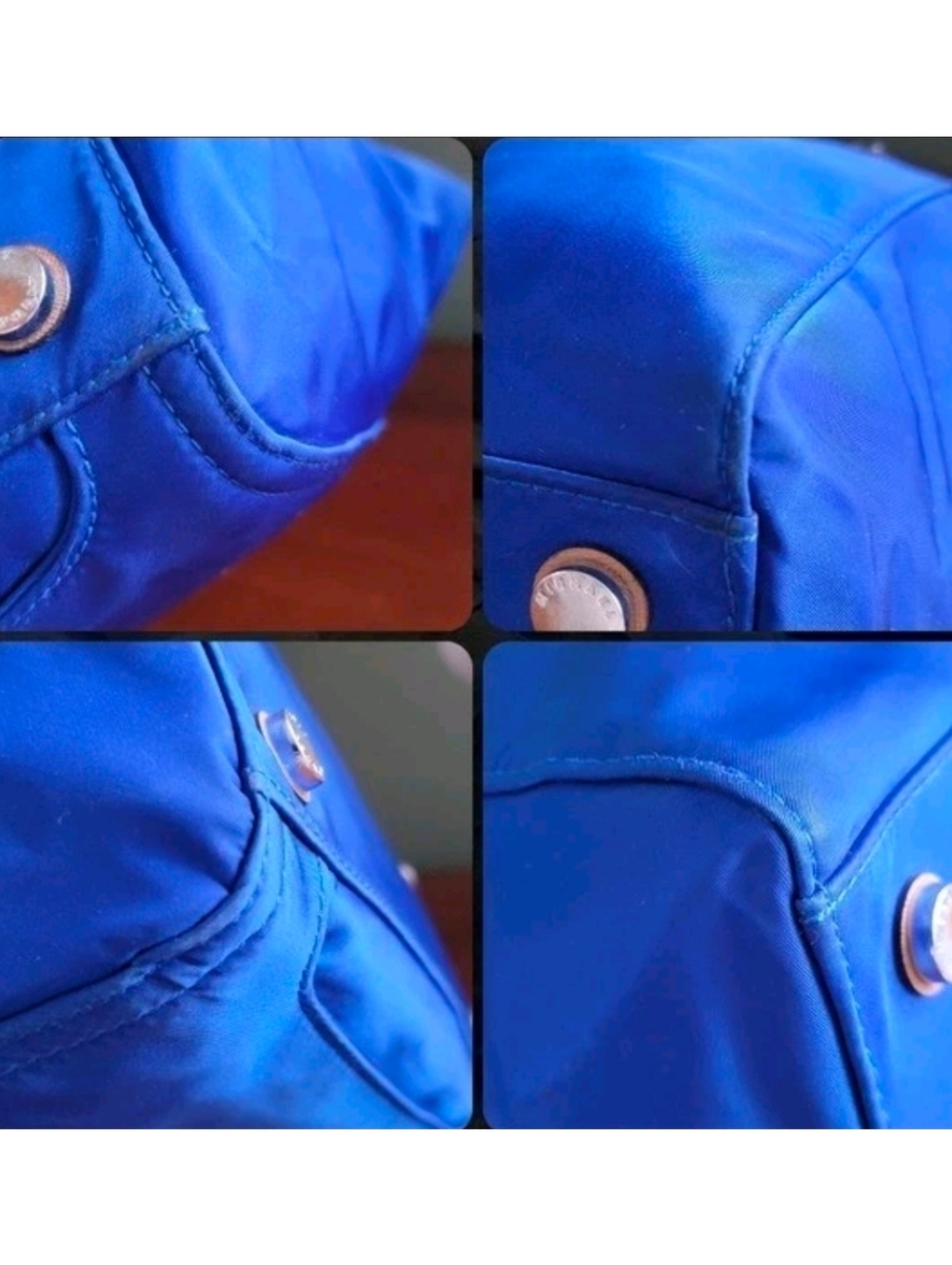 Michael Kors Kelsey Medium Tote Blue Tan Nylon Leather Bag - Picture 10 of 16